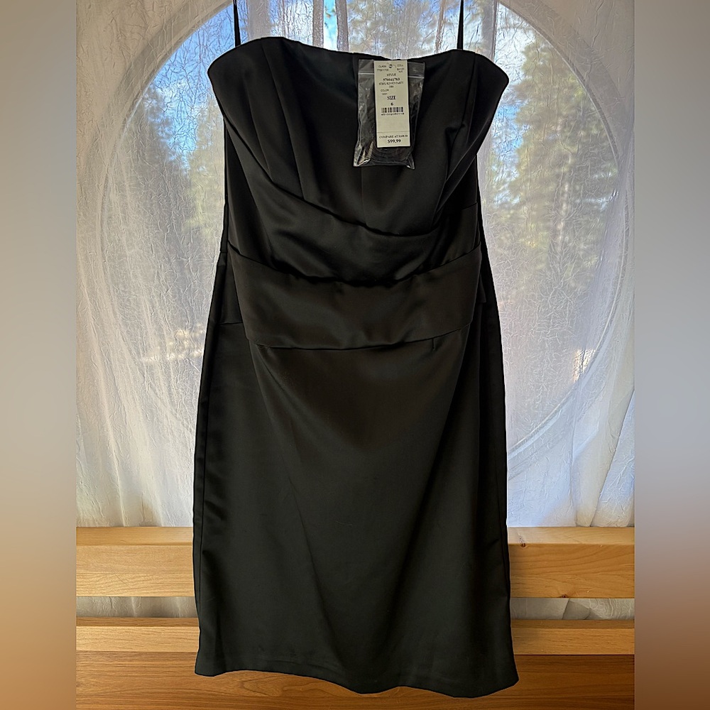 Strapless Black Satin Party Cocktail Dress - White House Black Market